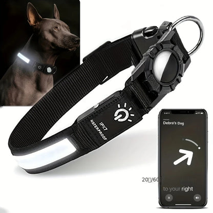 Waterproof LED Pet Collar with Airtag GPS Tracker Case