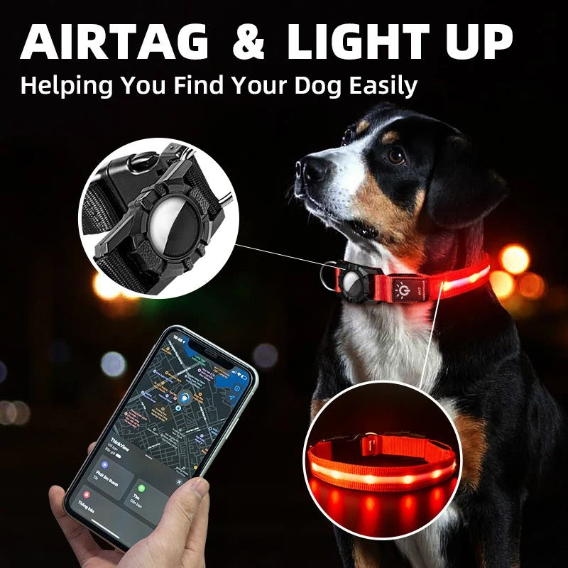 Waterproof LED Pet Collar with Airtag GPS Tracker Case