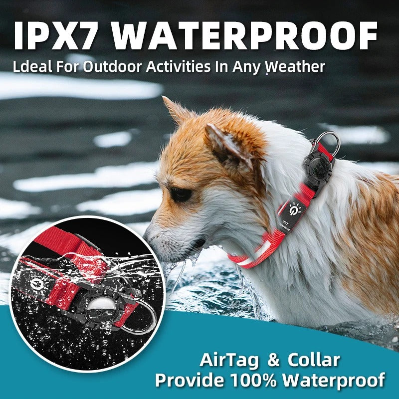 Waterproof LED Pet Collar with Airtag GPS Tracker Case