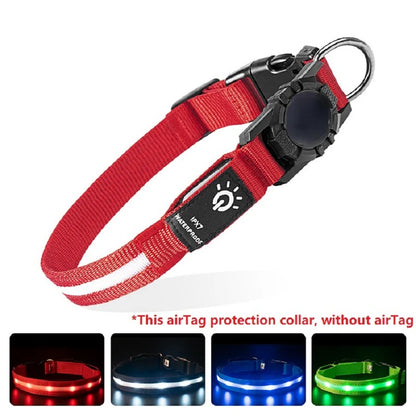 Waterproof LED Pet Collar with Airtag GPS Tracker Case