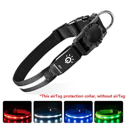 Waterproof LED Pet Collar with Airtag GPS Tracker Case